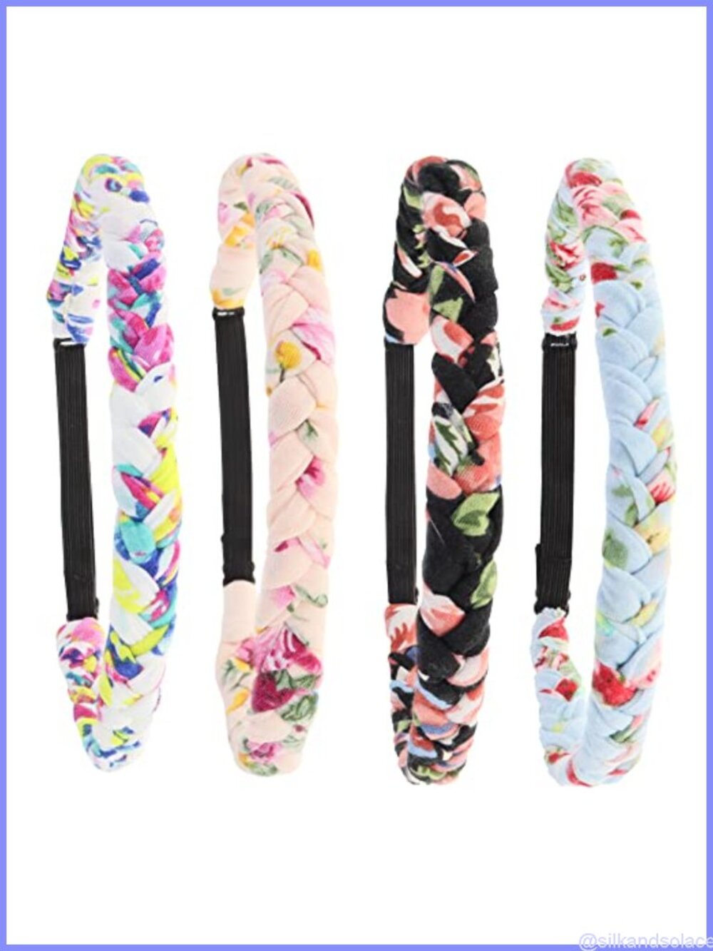 Floral Braided Adjustable Headbands Set of 4 Cotton Blend Hair Accessories